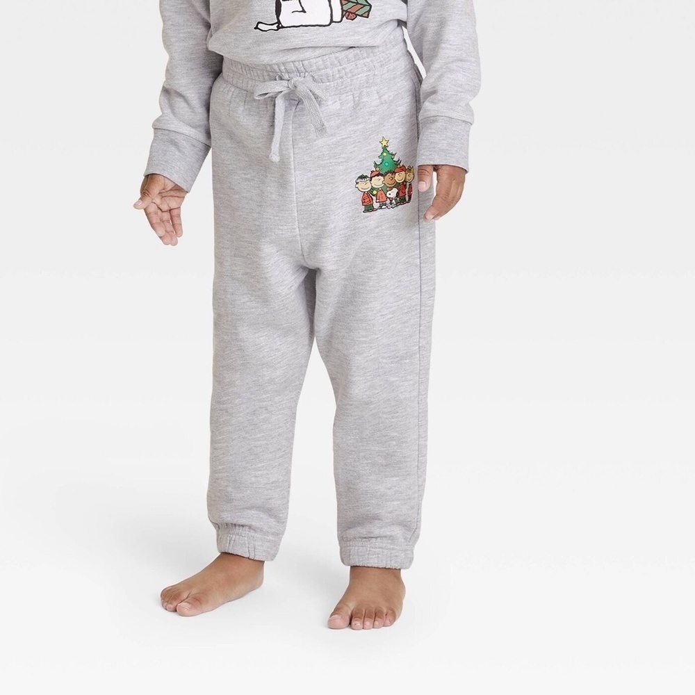 Baby Christmas Adaptive Peanuts Family Holiday Graphic Jogger Pants Gray